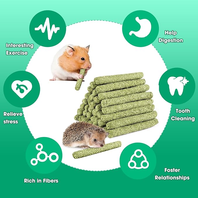 WDEFUN Natural Pet Chew Toys Set - 20 Timothy Hay Sticks 20 Apple Tree Branches 5 Sweet Bamboo, Safe Chewing Toys for Rabbit, Guinea Pig, Hamster, Chinchilla, Gerbil - Teeth Grinding & Boredom Relief