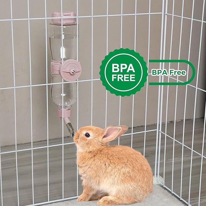 VANNON 17oz Small Animal Water Dispenser for Crate, Parrots Water Bottle for Cage, Chewproof Pet Water Bottle for Rabbits, Guinea Pigs, Ferrets, Chinchillas and Other Small Rodents, Top Fill, Pink