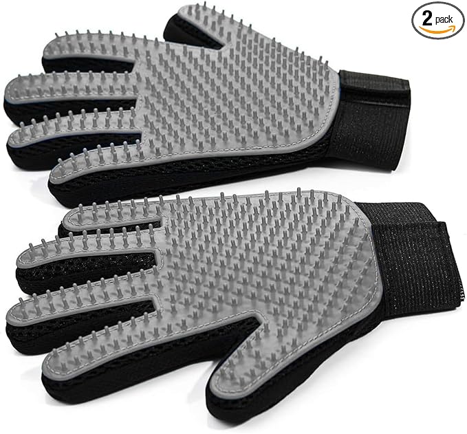 NVNAN Pet Hair Removal Glove for Dogs & Cats, 2-Pack 2-in-1 Deshedding Brush & Massage Mitt - Grooming Gloves for Shedding Control, Bathing and Washing, Safe for Short/Long Hair Pets (Gray))