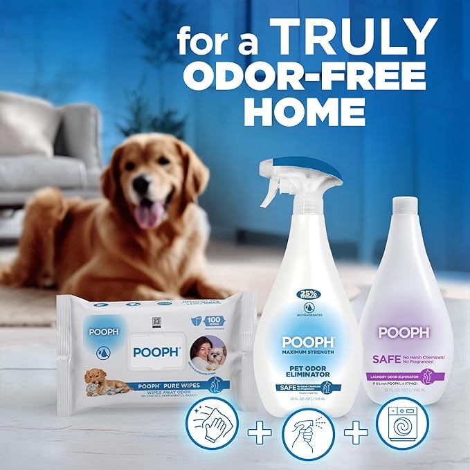 POOPH Maximum Strength Pet Odor Eliminator Spray 32oz Fragrance Free Odor Remover for Dogs and Cats Urine Poop Pee Deodorizer for Carpet Furniture and Home Use