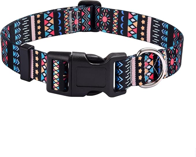 MarukoPet Dog Collar, Adjustable for Small Medium Large Dogs Puppy, Cute Design with Bohemia Floral Tribal Geometric Patterns Boys Girls Dog Collar(Black Bohemia-XS)