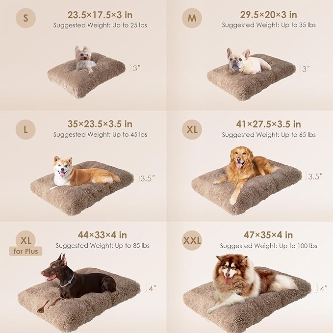 EHEYCIGA Fluffy Dog Crate Bed for Extra Large Dogs, Plush Faux Fur Crate Pad, Calming Anti Anxiety XL Dog Bed, Washable Soft Warm Mat with Non-Slip Bottom, Camel