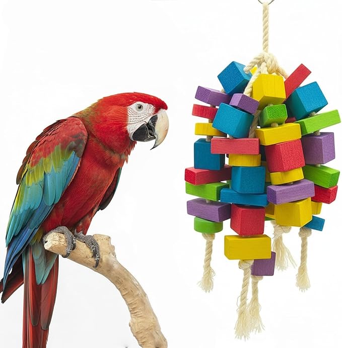 100 Pcs Bird Toys, Wooden Blocks Parrot Toys Bird Chew Toys DIY Parrot Wooden Toy Blocks for Cockatoos, Macaws, African Grey and Small Medium Parrots
