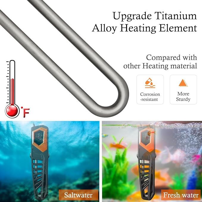HITOP 800W Titanium Aquarium Heater - with External Controller Submersible Heater for Large Fish Tank up to 250 Gallon, Shatterproof Heater for Fish or Turtle Saltwater and Fresh Water