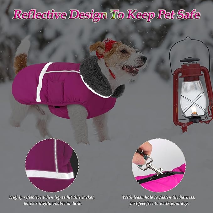 Dogcheer Warm Dog Coat, Christmas Dog Jacket Waterproof Puppy Winter Coat with Buckles, Reflective Adjustable Pet Snow Jacket Turtleneck Fleece Sweater for Small Medium Large Dogs - Pink, M