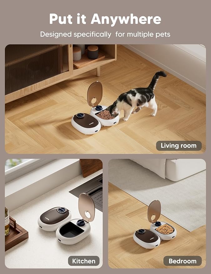WOPET Automatic Cat Feeder– 48H Programmable Pet Food Dispenser with Ice Pack for Freshness, Yogurt & Canned Meals – Perfect for Cats, Kittens & Small Dogs