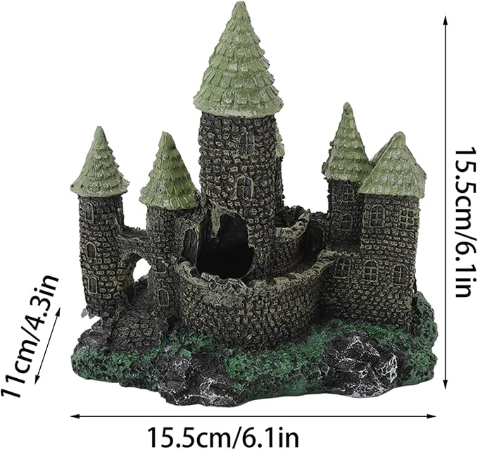 Fish Tank Castle Aquarium Decoration, Resin Retro Simulation Castle Cave Hideout Aquarium Decoration Fish Tank Accessories