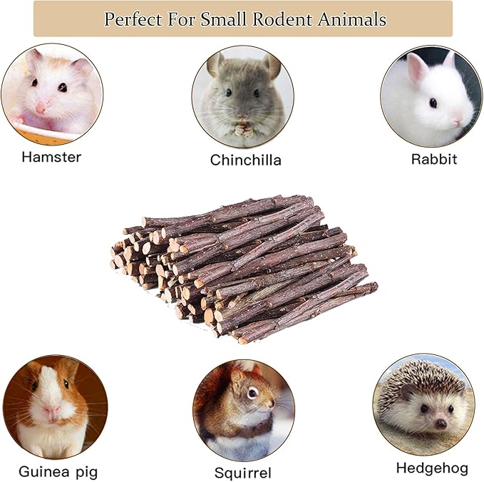 200g Apple Sticks for Rabbits, Molar Apple Wood Treats Chew Sticks Toys for Chinchillas Guinea Pig Hamster Gerbil Parrot Bunny Small Animals