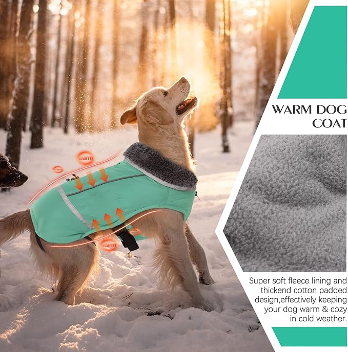 QBLEEV Warm Reflective Dog Jacket, Waterproof Winter Coat With Turtleneck, Thick Fleece Snowsuit Christmas Vest for Cold Weather - Small Medium Large Dogs 3XL