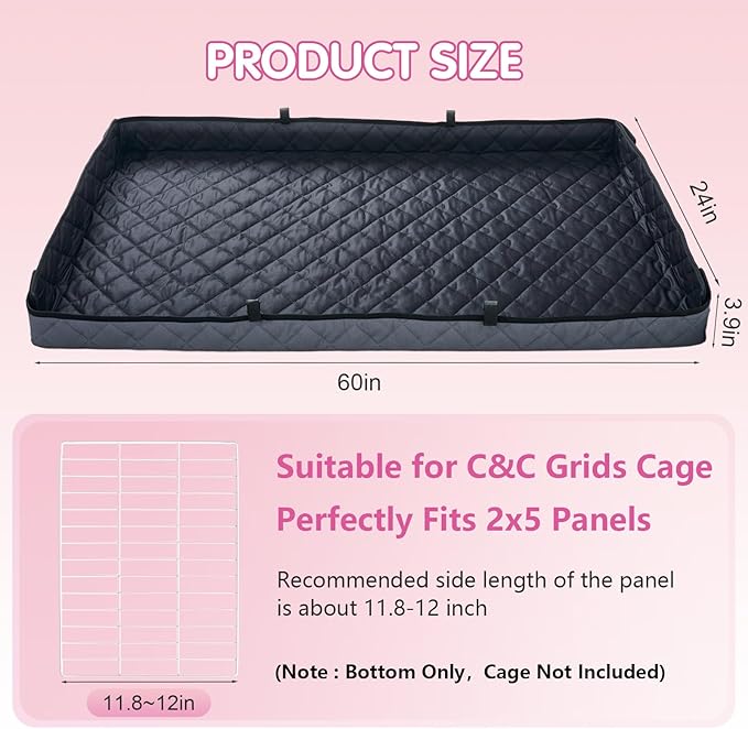 FunFurry Quilted Guinea Pig Cage Liner, Reversible & Absorbent Bottom Base, Cage Liners for Small Animals, Hamster Chinchilla Hedgehog Ferret Rabbit. (Dark Grey-Quilted, 24" X 60")