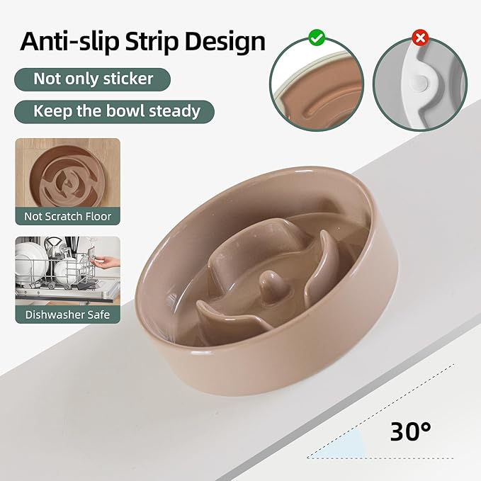 Havniva Ceramic 0.9 Cup Dog Bowl Slow Feeder for Small Dog, 6.1inch Pet Slow Feeder, Stop Bloat, Preventing Choking(Single Bowl-Brown Coffee)