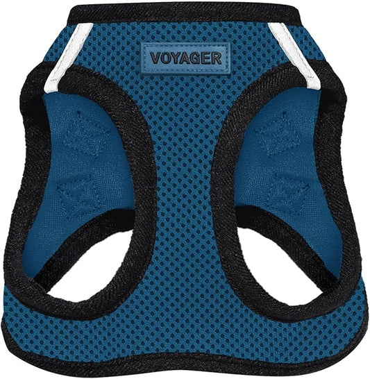 Best Pet Supplies Voyager Step-in Air Harness - All Weather Mesh, Reflective, No Pull Harness for Dogs, Cats - Secure with Hook & Loop Fastener, Buckle, Double D-Rings - Blue/Black Trim, S