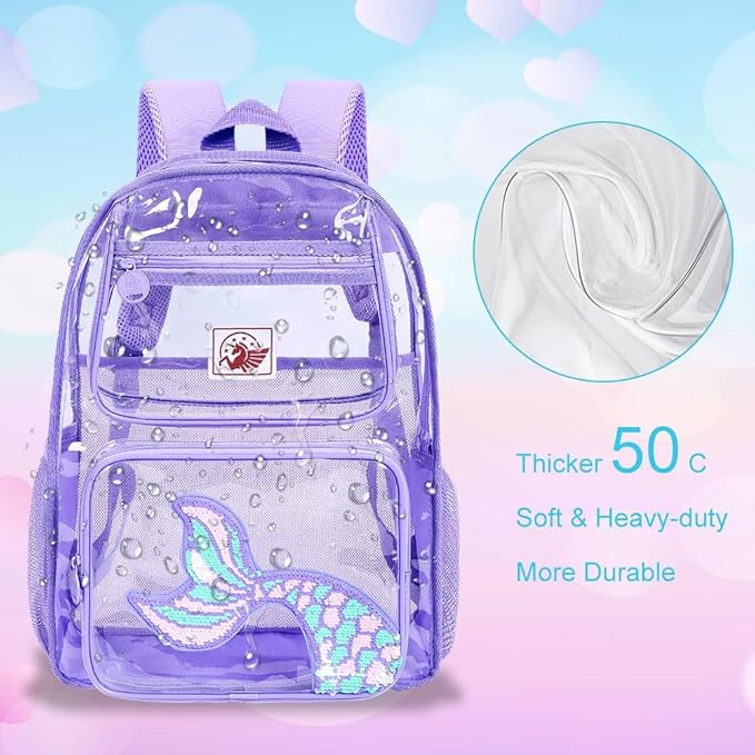 Clear Backpack for Girls and Boys, Kids Transparent Bookbag, 3PCS Cute See Through School Bag for Elementary Prechool