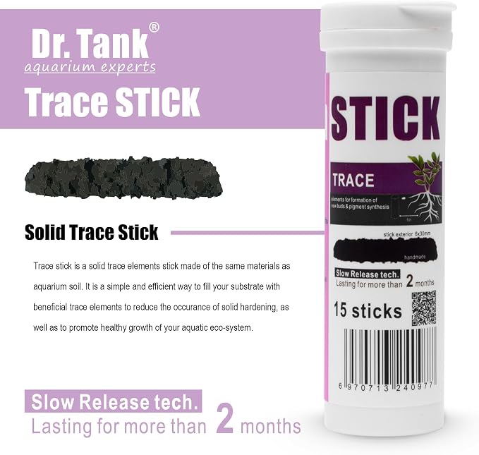 Dr. Tank Bottom Stick - Aquarium Plant Fertilizer Sticks for Aquatic Plants, Substrate Nutrients for Freshwater & Planted Tanks, Slow-Release Nutrients for Plant Growth, 15 Sticks - Trace Stick