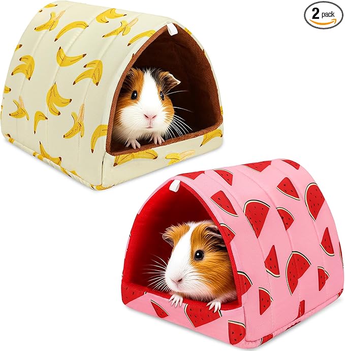 UPINS 2 Pack Guinea Pig Bed, Guinea Pig Hideout Washable Small Animal House Cage Accessories for Dwarf Rabbits Chinchillas Hamsters Hedgehogs Ferrets Bearded Dragons and Rats