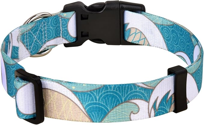 Mihqy Dog Collar with Bohemia Floral Tribal Geometric Patterns - Soft Ethnic Style Collar Adjustable for Small Medium Large Dogs(Sea Wave,S)