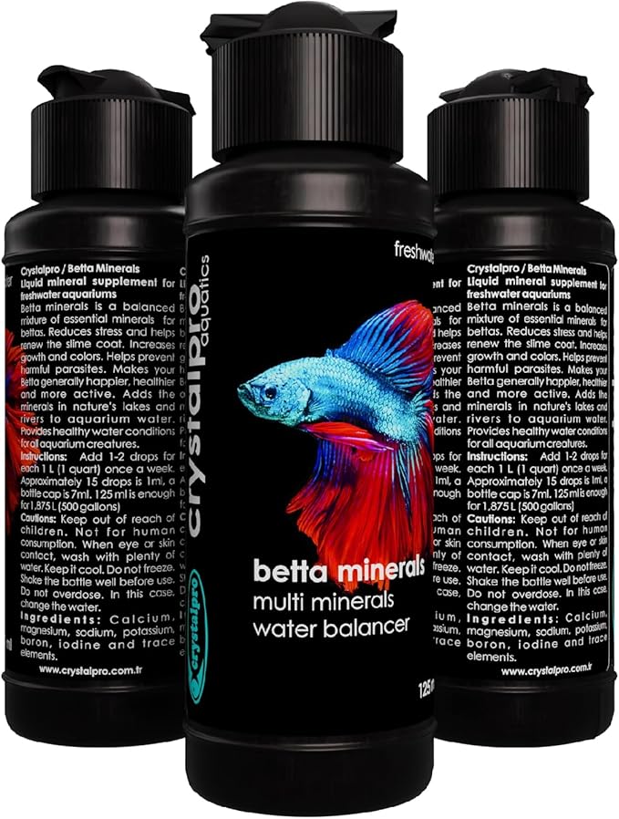 Crystalpro Betta Minerals for Betta Fish Health - Reduces Stress - Boosts Protective Coat - Aquarium Mineralizer (4.2 Oz (125ml))