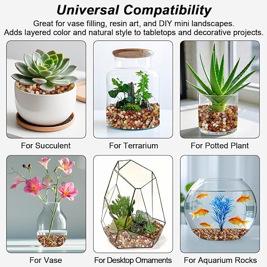 Decorative River Pebbles for Vase Fillers Aquarium Potted Plant Landscaping | Ornamental Gravel Stones, Natural DIY Rocks for Resin Art, Home Garden & Fish Tank Decoration (Three Colors,1 Pound)