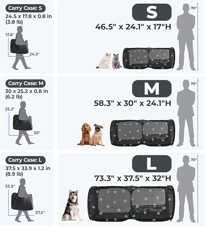 2-in-1 Dog Playpen 73.5''Pop Up Cat Pet Playpen, Assembly-Free Indoor Outdoor Kitten Enclosure, Breathable Cat Cage Portable Puppy Tent Crates,Spacious Kennel for Small Animals, No Confinement Feel(L)