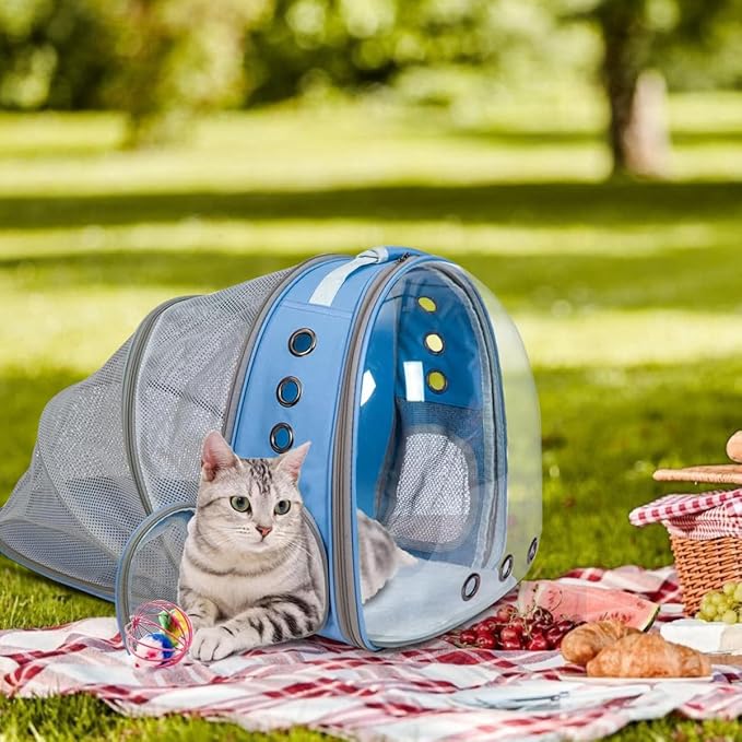 Pet Carrier Backpack Expandable for Cats and Small Dogs, Breathable Anti-Collapse Design, Airline Approved Travel Backpack for Hiking and Outdoor Use (Back Expandable-Blue)