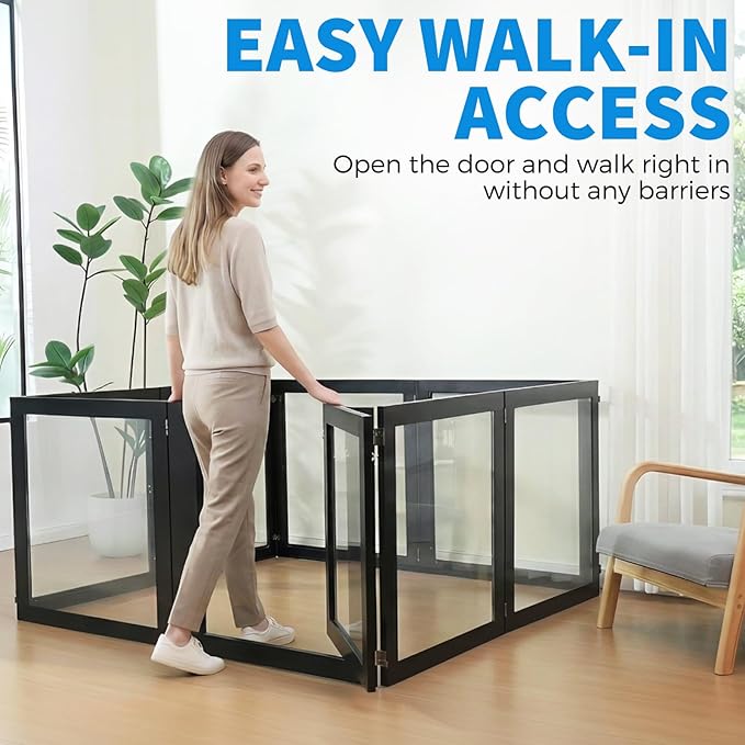 Heavy Duty Clear Acrylic Dog Playpen for Small/Medium Pets – 32" High Clear Pet Pen with Sturdy Metal Frame (Black, 2 Extended Panels)