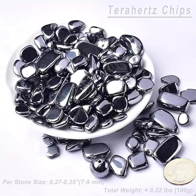 Erliway 100g Natural Terahertz Crystal Chips 7-9mm Tumbled Stones | Small Crushed Crystal Stone, Polished Crystals Chips for Fish Tank, Healing Tumbled Rocks for Reiki Jewelry Making Home Décor
