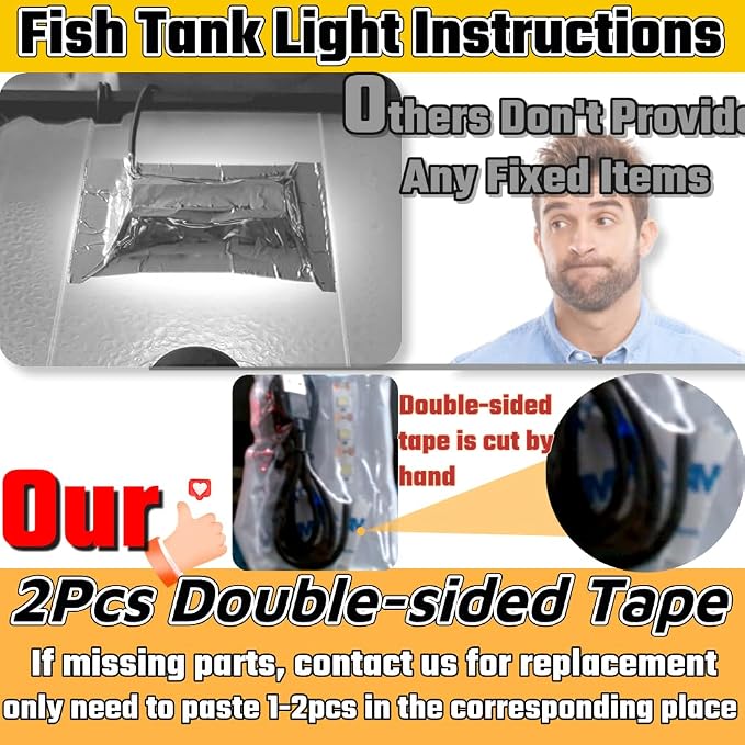 HuGuWdy Small Fish Tank Light,LED Aquarium Light 0.6W 5V 2.4x0.8 Inch 1m USB Cable with Double Sided Tape, Small Aquarium Light Fish Tank Lamp for Small Aquarium or Office Desk Fish Tank