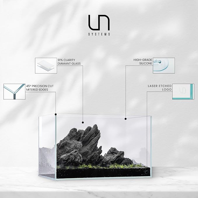 UNS Ultra Clear Rimless Tank - 25.6GAL | 97.2L - 23.62x14.17x17.71 | 60x36x45 CM, 6mm Glass Thickness, Leveling Mat Included - Low Iron, High Clarity Fish Tank w/ 45° Mitered Edge - [60T]