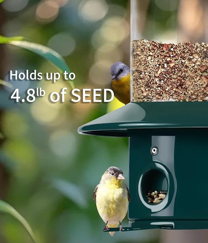 Squirrel Proof Bird Feeders for Outdoor: 4.8LB Large Capacity Hanging Bird Feeder, Weight-Activated Mechanism Wild Bird Feeders, Chew-Proof Metal Birdfeeder for Finch Cardinal Chickadee