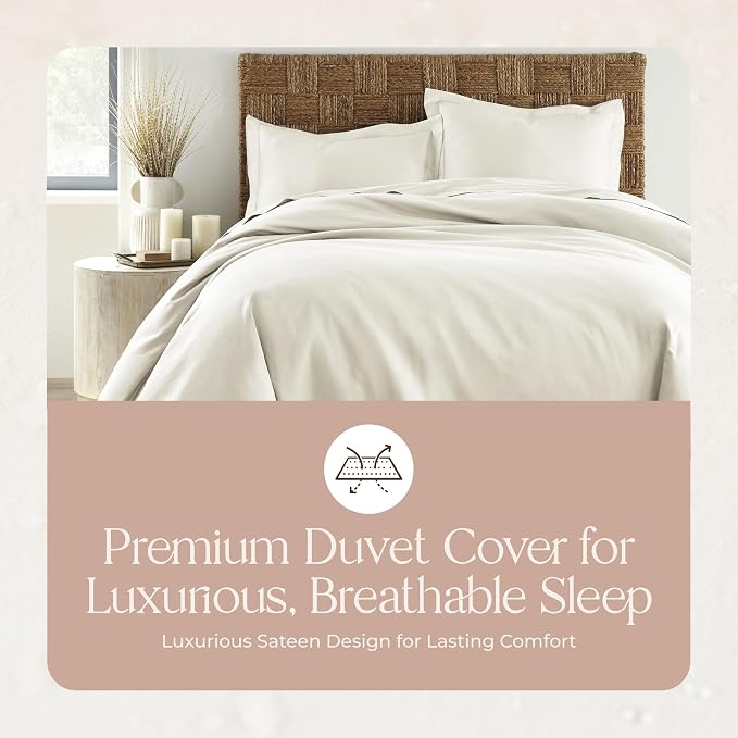 100% Organic Cotton Duvet Cover King Size - Naturally Soft Lightweight & Cooling Duvet Cover Set with Decorative Shams - Premium GOTS Certified 300 Thread Count Sateen Weave (Natural, King)