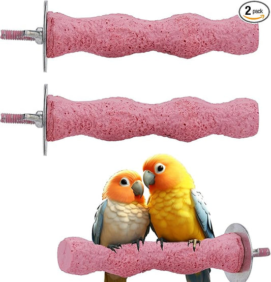 2pcs Bird Beak Grinding Stone, Non-Slip Parrot Grinder Perch Bird Cage Accessories Chewing Toy for Budgies Parakeets Cockatiels Conures Beak Trimmer & Claw Trimming (Pink)