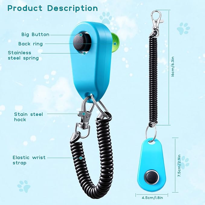 Pet Clicker for Dogs/Cats/Horses/Birds or Other Animals - Finger Clickers for Training (Black+Blue)