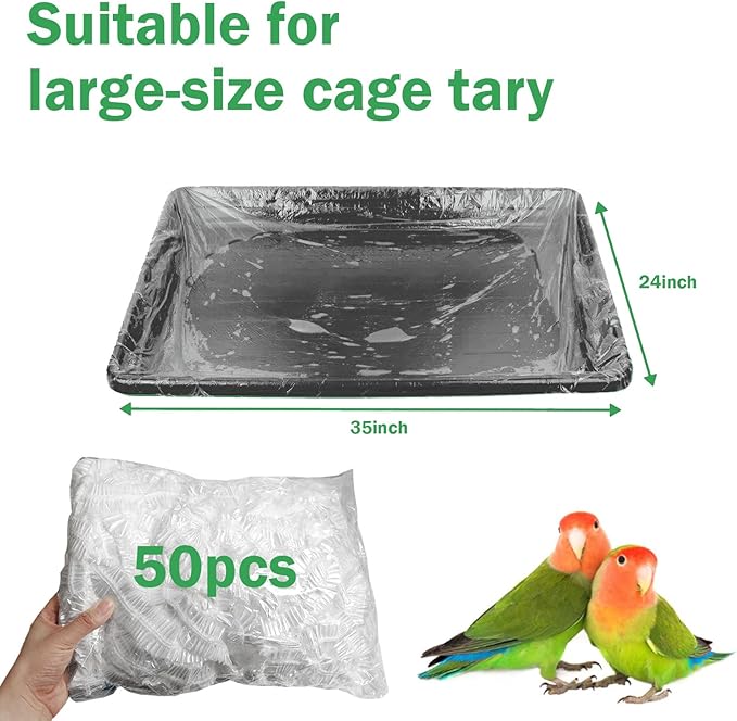50 Pack Disposable Bird Cage Liners, Clear Plastic, 35x24 Inches, Leak-Proof, Universal Tray Liner Bags for Parrots, Canaries, Cockatiels