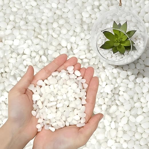 3/8 Inch Polished Decorative Pebbles, River Rocks for Indoor Plants, Succulents, Planters, Vases, Fish Tank, Aquarium Gravel & Landscaping, Snow White, 3LB