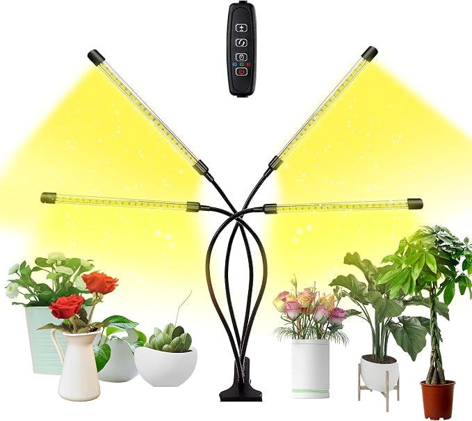 Plant Lights for Indoor Plants, Grow Lights for Seed Starting Auto ON & Off Full Spectrum LED with Timer 4 Tubes