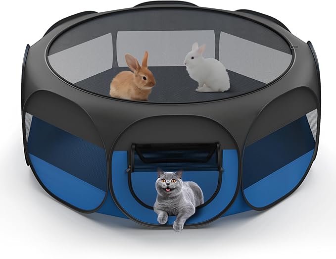VavoPaw Small Animal Playpen, Chicken Brooder Box with Cover Top, Portable Outdoor Exercise Pet Cage Tent, Waterproof Breathable Pet playpen Indoor for Chick Ktiien Bunny Hamster Guinea Pig,Black+Blue