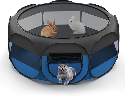VavoPaw Small Animal Playpen, Chicken Brooder Box with Cover Top, Portable Outdoor Exercise Pet Cage Tent, Waterproof Breathable Pet playpen Indoor for Chick Ktiien Bunny Hamster Guinea Pig,Black+Blue