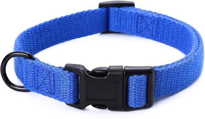 Mile High Life Soft & Strong Poly Cotton Adjustable Dog Collar with Quick Release Buckle for Small to Large Dogs(Blue, Large Neck 15"-19")