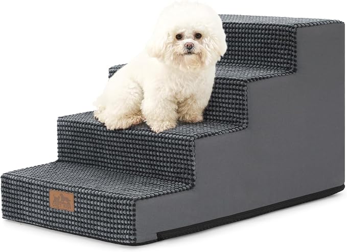 COZY KISS Dog Stairs for Small Dogs 15.7" H, 4-Step Gentle Incline Pet Step for Couch Sofa, Non-Slip Dog Ramp for Puppy Doggie Senior Cats, 15.7x23.6x15.7 Inch, Charcoal Grey