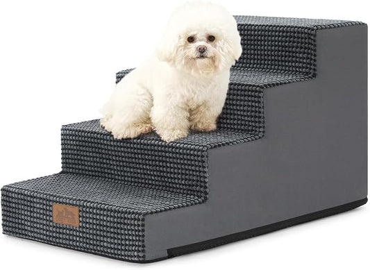 COZY KISS Dog Stairs for Small Dogs 15.7" H, 4-Step Gentle Incline Pet Step for Couch Sofa, Non-Slip Dog Ramp for Puppy Doggie Senior Cats, 15.7x23.6x15.7 Inch, Charcoal Grey