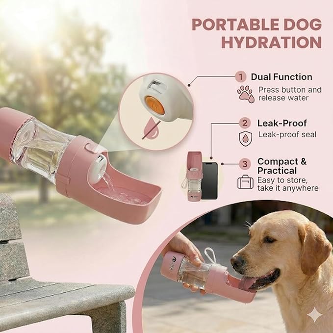 Argo's Pack 2-in-1 Dog Water Bottle & Food Container: Foldable Bowl, Leak-Proof & Portable. Durable Travel Gear for Dogs & Cats. Essential for Walking & Hiking. Perfect for Active Pet Owners. (Pink)