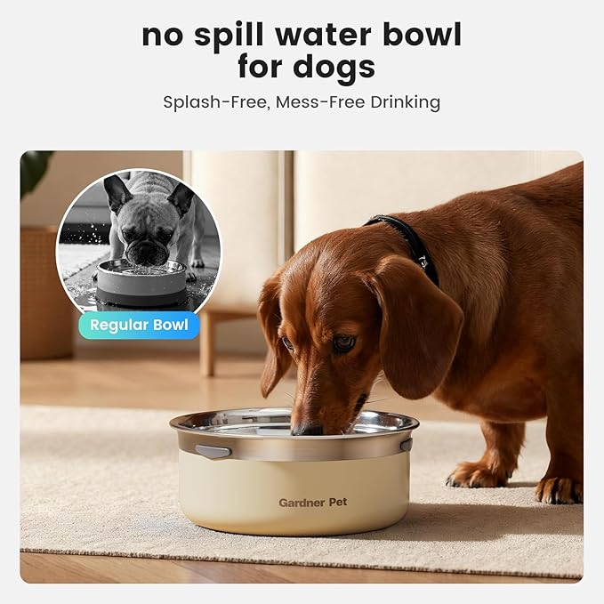 Gardner Pet Slow Water Bowl for Dogs – No Spill, Anti-Splash Floating Plate Design, Slows Drinking to Reduce Mess, Keeps Water Clean & Floors Dry, 2L