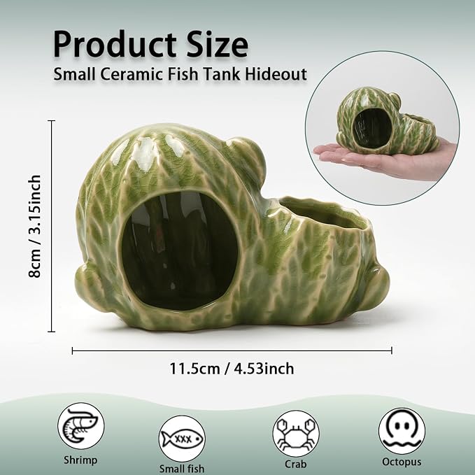 Green Aquarium Decor Ceramic Western Cactus Betta Fish Tank Cave | Smooth-Surface Safe for Fish Hiding & Breeding, Easy-Clean, No Assembly, for Play & Rest,Fits 2.5-5 Gallon Fish Tanks