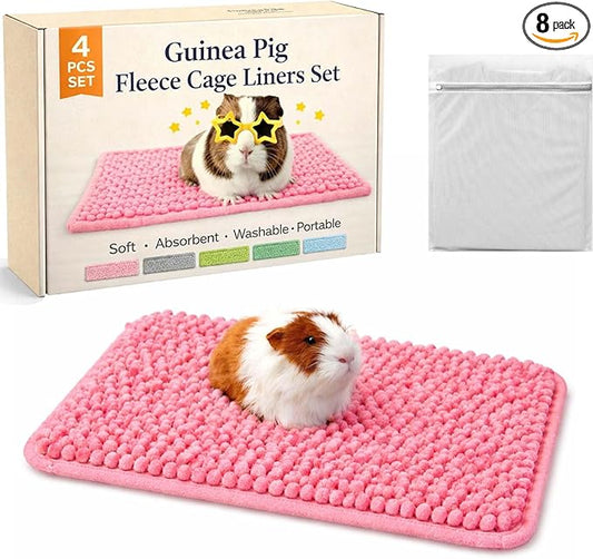 Guinea Pig Fleece Cage Liners Set, 20 * 12In, Washable Absorbent Pee Pads for Small Animals, Non-Slip Bottom, Soft Chenille Fleece Liners for Guinea Pig Cage (8, Pink)