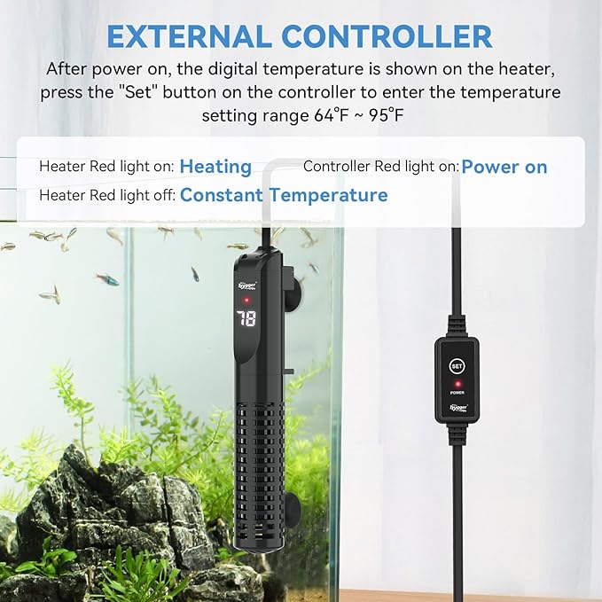 hygger Ceramic Submersible Aquarium Heater, New Explosion-Proof Fish Tank Water Heater with External Temp Controller Auto Thermostat Heater for Saltwater Freshwater (500W for 60~120 Gallon)