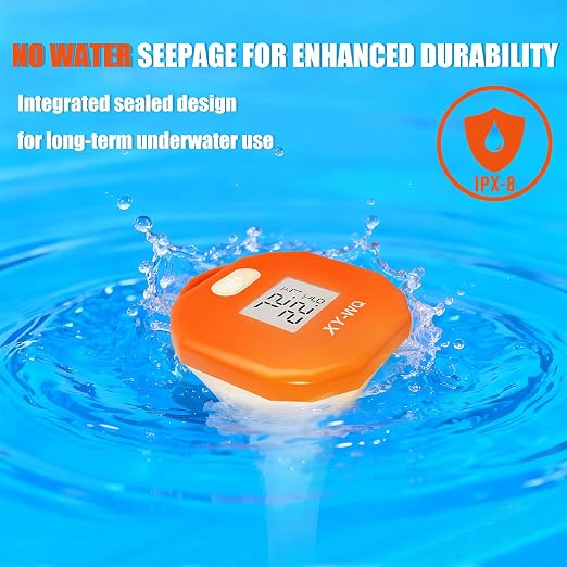 XY-WQ Digital Pool Thermometer, Easy-to-Read, Large LCD, IPX8 | Large LCD with easy-read numbers, IPX8 waterproof housing and safety rope for pools, spas, hot tubs and aquariums.