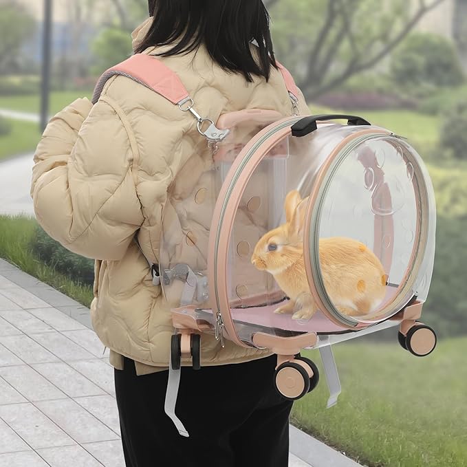 Cat Backpack Carrier, Transparent & Breathable Cat Carrier with Wheels, Large Space Bubble Pet Backpack for Kitty Dog Bunny Up to 20lbs, Multiple Carrying Options, Perfect for Traveling/Taking a Walk