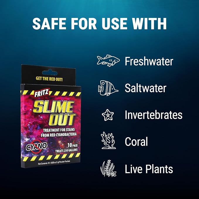 Fritz Aquatics Slime Out Treatment for Stains from Red Cyanobacteria in Fresh or Saltwater Aquariums (10-Count)