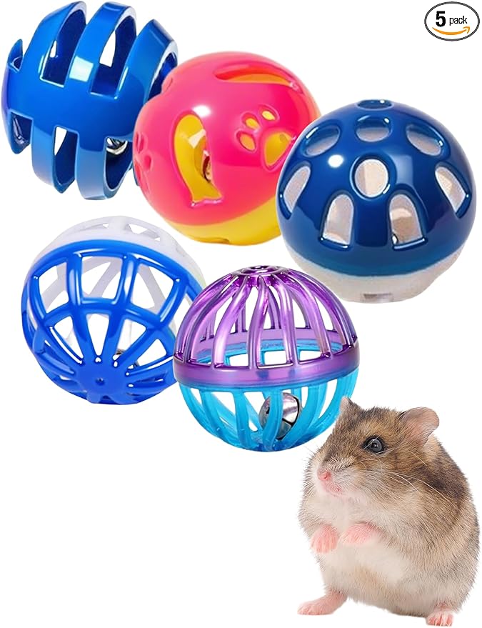5-Pack Hamster Toys with Bell, 1.5" Colorful Balls, Push Toys Around (1.5'')