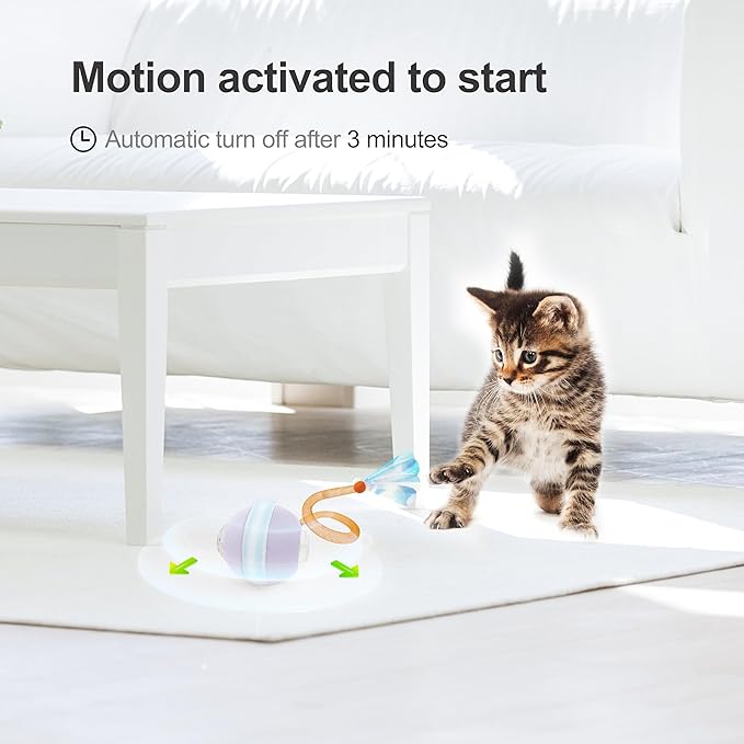 Jkanti Interactive Cat Toys for Indoor Cats,The 3rd Generation Agile Moving Cat Ball with Elastic Mesh Tail,Automatic Kitten Toys for Bored Indoor Cats (Purple)